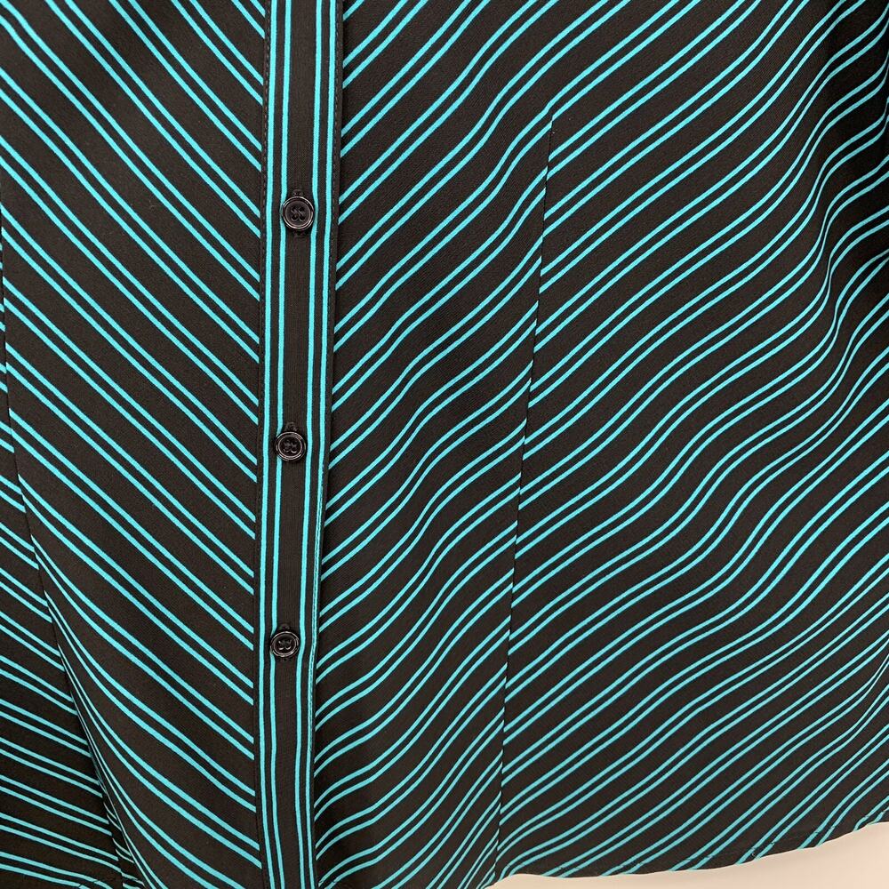 Joanna Button Front Stripe Shirt L Stretch Long Sleeve Black Blue Career Office - Picture 5 of 9